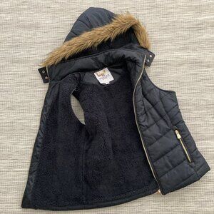 Marezzi Couture Black Puffer Vest with Tan Fur Detachable Hood Italy CH Small